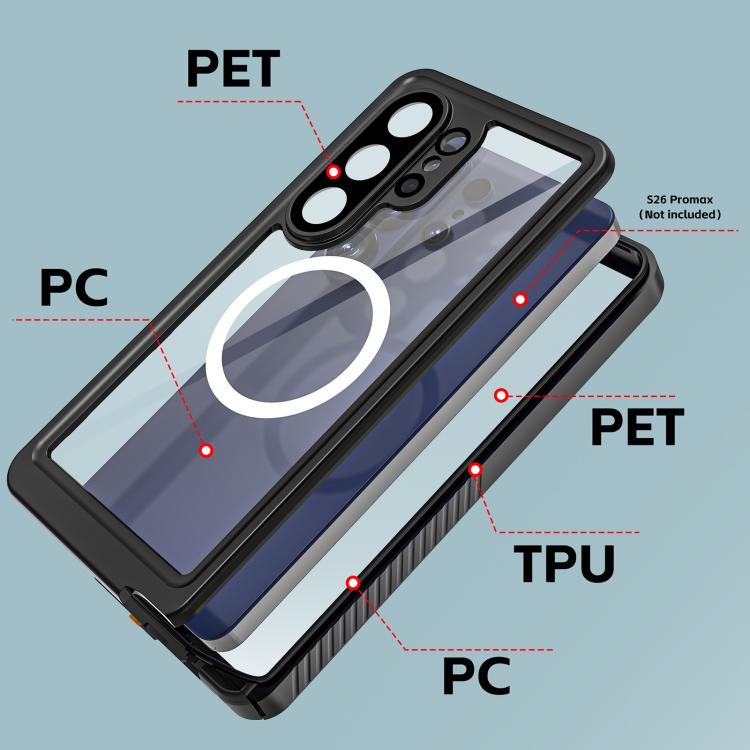 For Samsung Galaxy S26 Ultra 5G RedPepper MagSafe Shockproof IP68 Waterproof PC Hybrid TPU Phone Case - Black