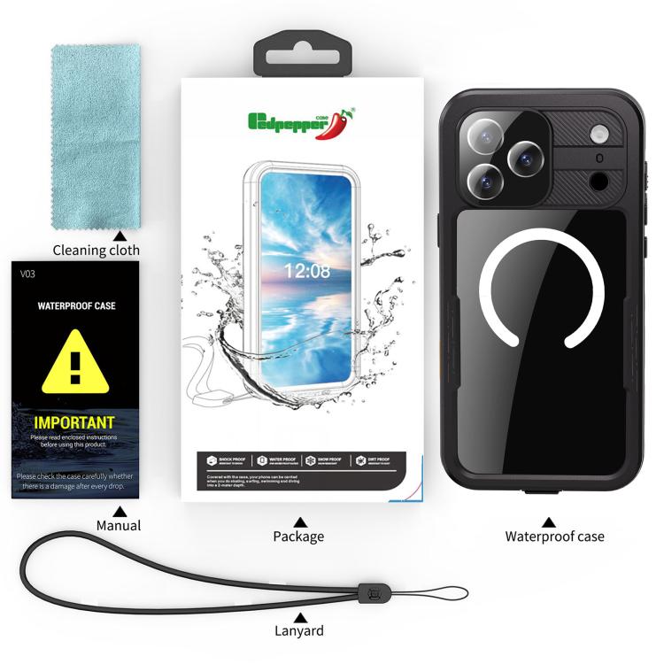 For iPhone 17 Pro Max RedPepper IP68 Waterproof Triple-proof MagSafe Phone Case