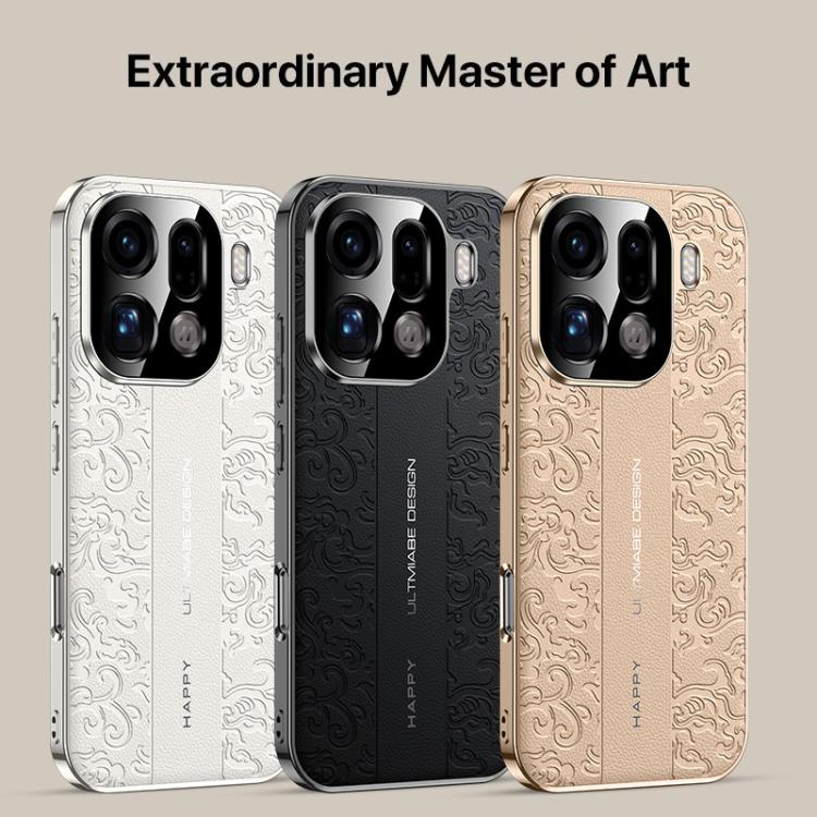 For OPPO Find X9 Pro Cloud Dragon Pattern Plain Leather PC Phone Case