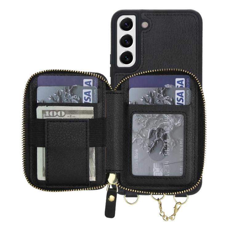 For Samsung Galaxy S22 5G AwQuer 2 in 1 Crossbody Zipper Wallet Leather Back Phone Case