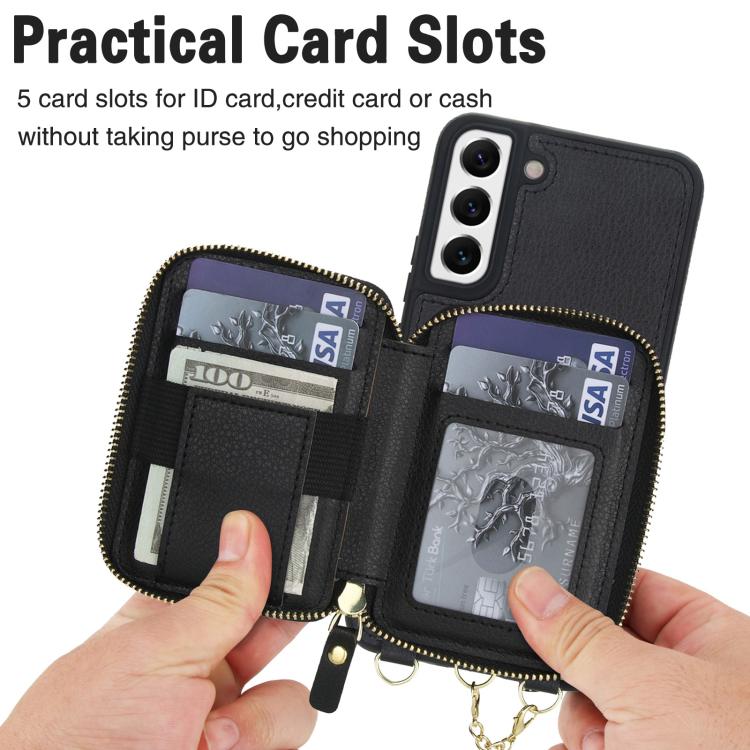 For Samsung Galaxy S22 5G AwQuer 2 in 1 Crossbody Zipper Wallet Leather Back Phone Case