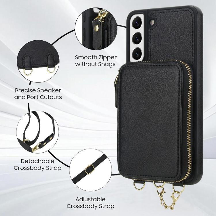 For Samsung Galaxy S22 5G AwQuer 2 in 1 Crossbody Zipper Wallet Leather Back Phone Case