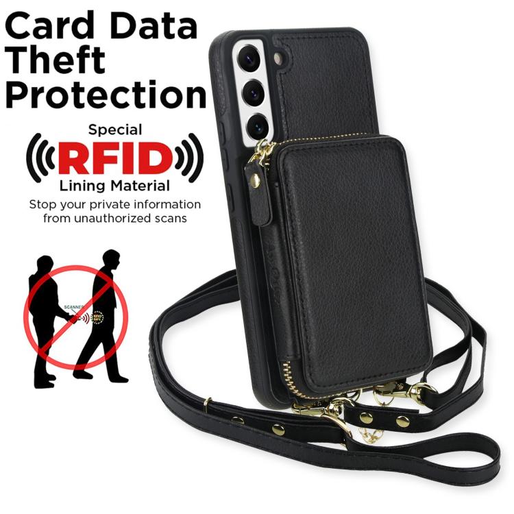 For Samsung Galaxy S22 5G AwQuer 2 in 1 Crossbody Zipper Wallet Leather Back Phone Case