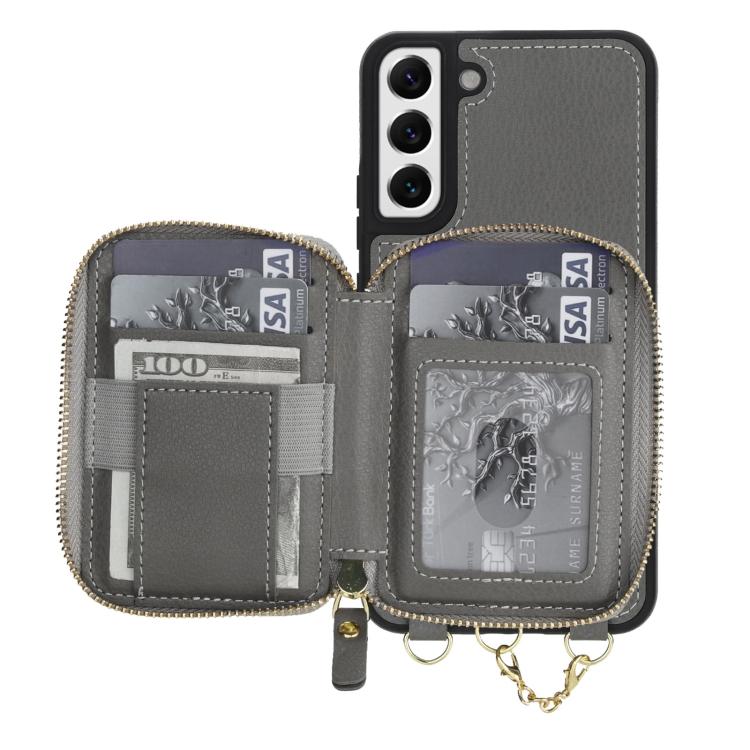 For Samsung Galaxy S22 5G AwQuer 2 in 1 Crossbody Zipper Wallet Leather Back Phone Case