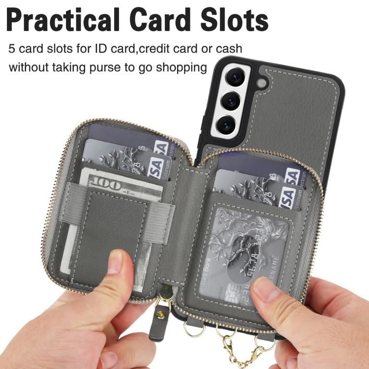 For Samsung Galaxy S22 5G AwQuer 2 in 1 Crossbody Zipper Wallet Leather Back Phone Case