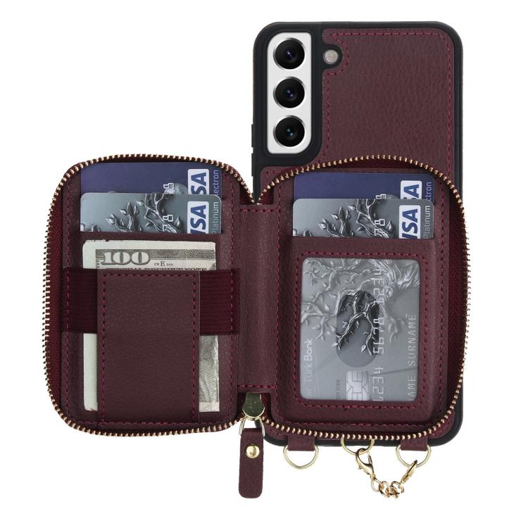 For Samsung Galaxy S22 5G AwQuer 2 in 1 Crossbody Zipper Wallet Leather Back Phone Case