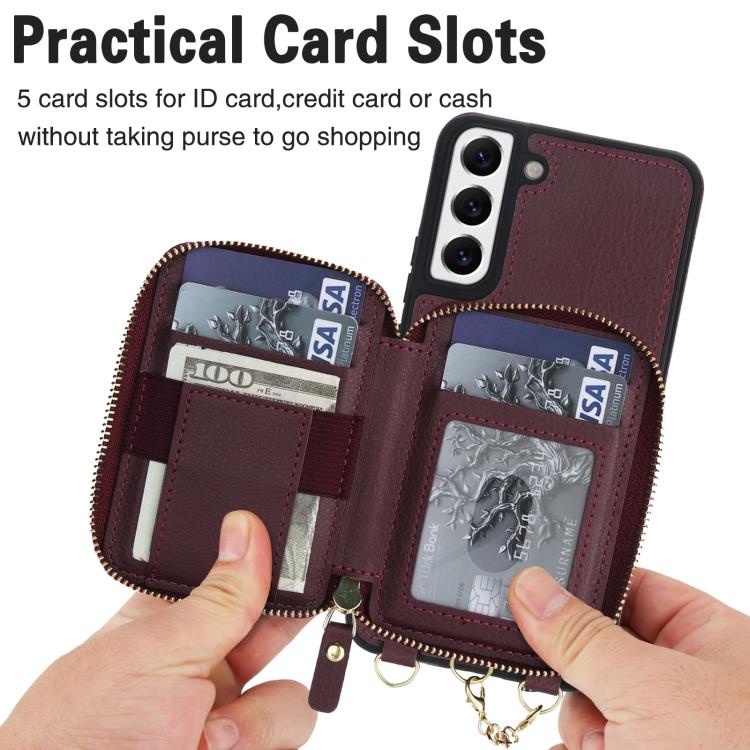 For Samsung Galaxy S22 5G AwQuer 2 in 1 Crossbody Zipper Wallet Leather Back Phone Case