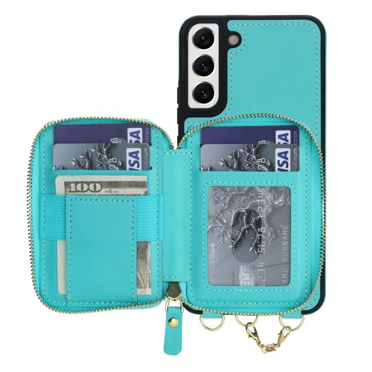For Samsung Galaxy S22 5G AwQuer 2 in 1 Crossbody Zipper Wallet Leather Back Phone Case