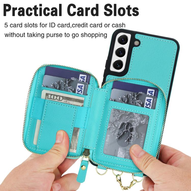 For Samsung Galaxy S22 5G AwQuer 2 in 1 Crossbody Zipper Wallet Leather Back Phone Case