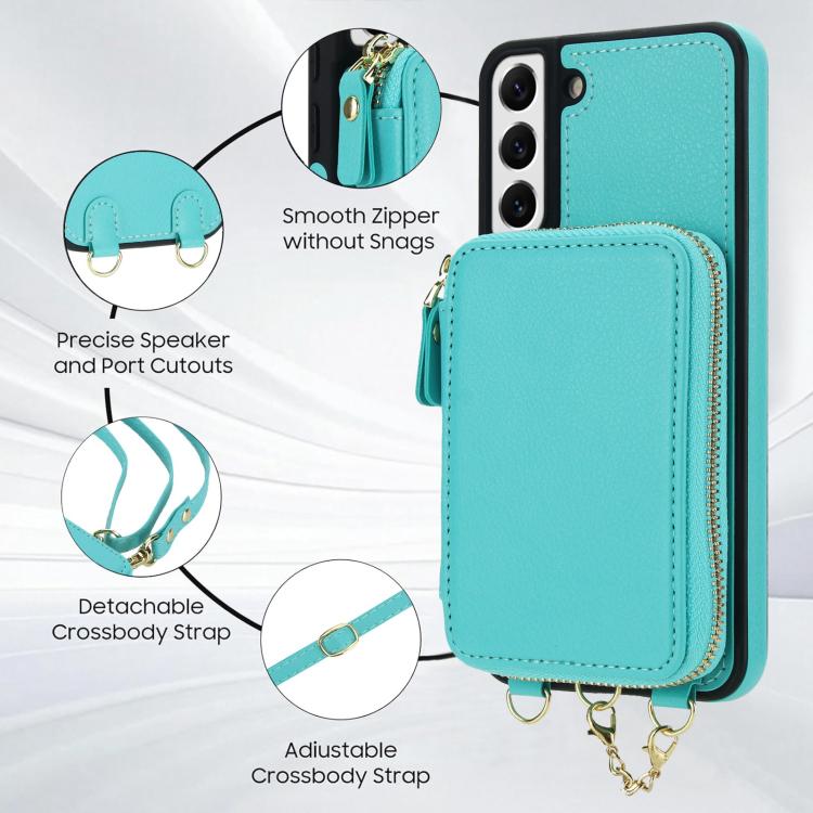 For Samsung Galaxy S22 5G AwQuer 2 in 1 Crossbody Zipper Wallet Leather Back Phone Case