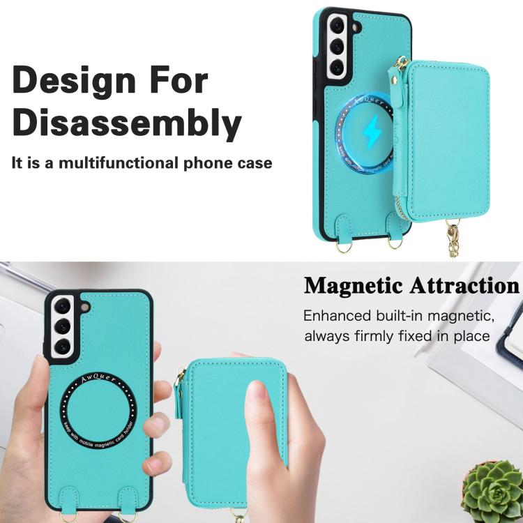 For Samsung Galaxy S22 5G AwQuer 2 in 1 Crossbody Zipper Wallet Leather Back Phone Case