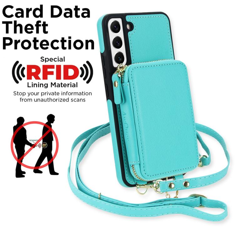 For Samsung Galaxy S22 5G AwQuer 2 in 1 Crossbody Zipper Wallet Leather Back Phone Case