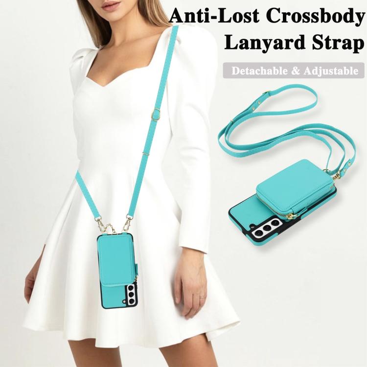 For Samsung Galaxy S22 5G AwQuer 2 in 1 Crossbody Zipper Wallet Leather Back Phone Case