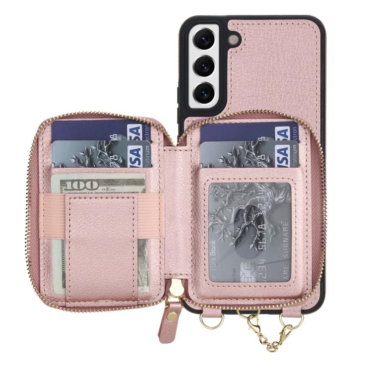 For Samsung Galaxy S22 5G AwQuer 2 in 1 Crossbody Zipper Wallet Leather Back Phone Case