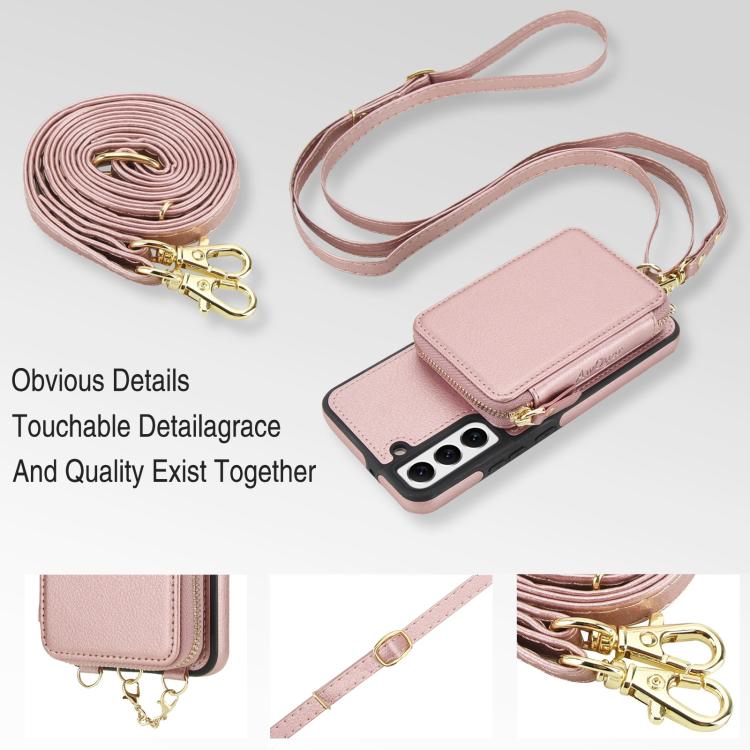 For Samsung Galaxy S22 5G AwQuer 2 in 1 Crossbody Zipper Wallet Leather Back Phone Case