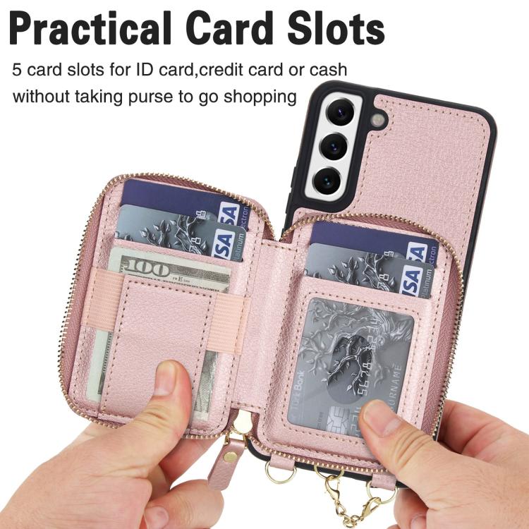 For Samsung Galaxy S22 5G AwQuer 2 in 1 Crossbody Zipper Wallet Leather Back Phone Case