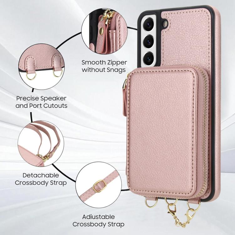 For Samsung Galaxy S22 5G AwQuer 2 in 1 Crossbody Zipper Wallet Leather Back Phone Case