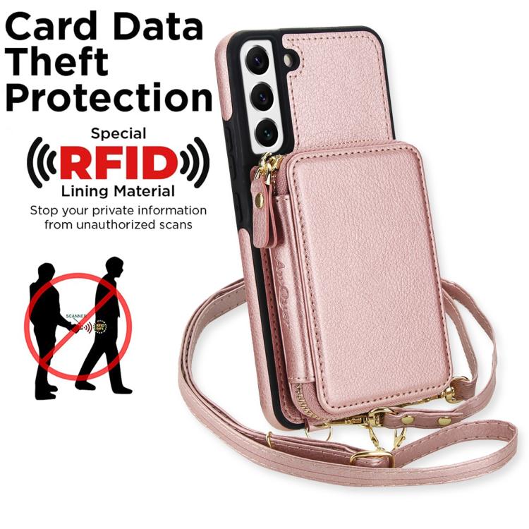 For Samsung Galaxy S22 5G AwQuer 2 in 1 Crossbody Zipper Wallet Leather Back Phone Case