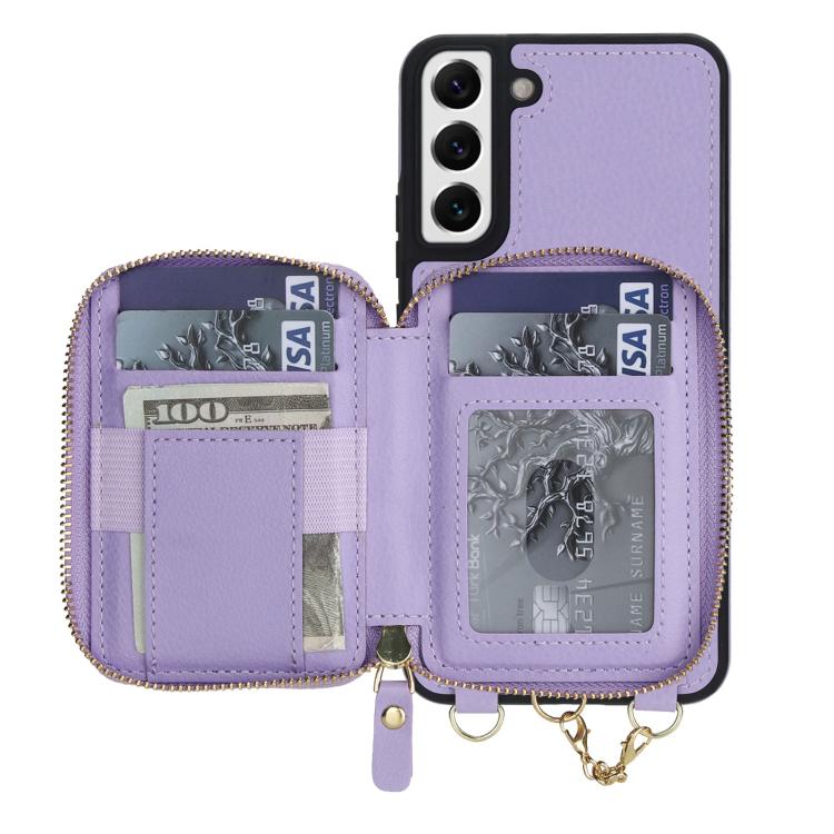 For Samsung Galaxy S22 5G AwQuer 2 in 1 Crossbody Zipper Wallet Leather Back Phone Case