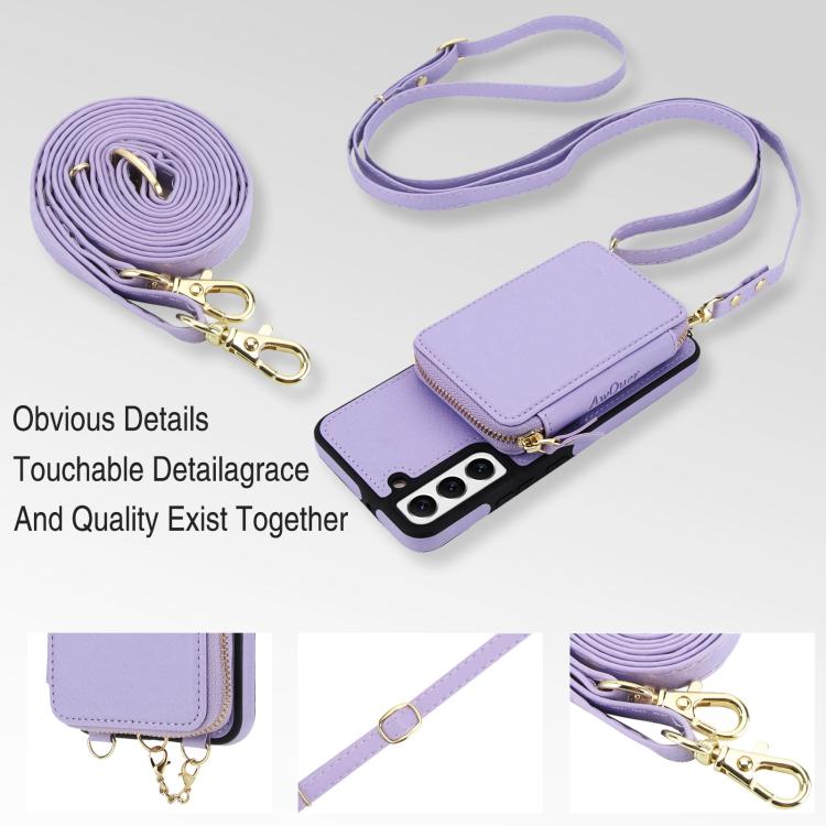 For Samsung Galaxy S22 5G AwQuer 2 in 1 Crossbody Zipper Wallet Leather Back Phone Case