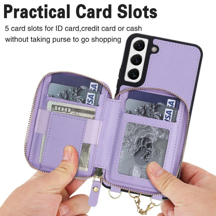 For Samsung Galaxy S22 5G AwQuer 2 in 1 Crossbody Zipper Wallet Leather Back Phone Case