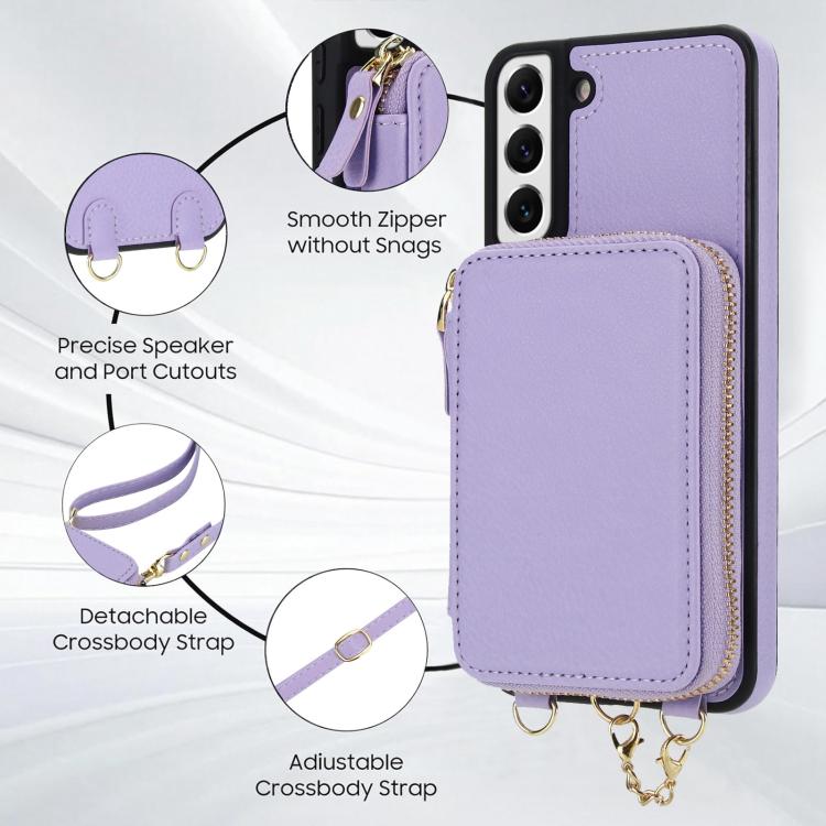 For Samsung Galaxy S22 5G AwQuer 2 in 1 Crossbody Zipper Wallet Leather Back Phone Case