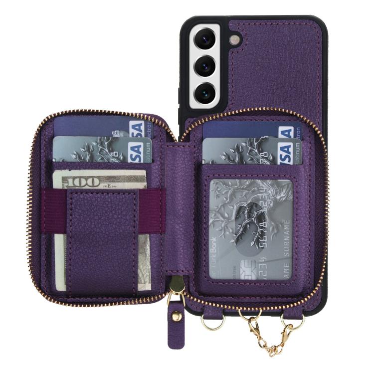 For Samsung Galaxy S22 5G AwQuer 2 in 1 Crossbody Zipper Wallet Leather Back Phone Case
