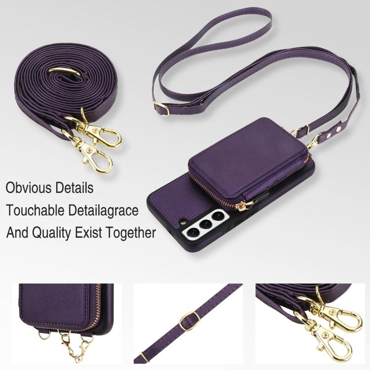 For Samsung Galaxy S22 5G AwQuer 2 in 1 Crossbody Zipper Wallet Leather Back Phone Case