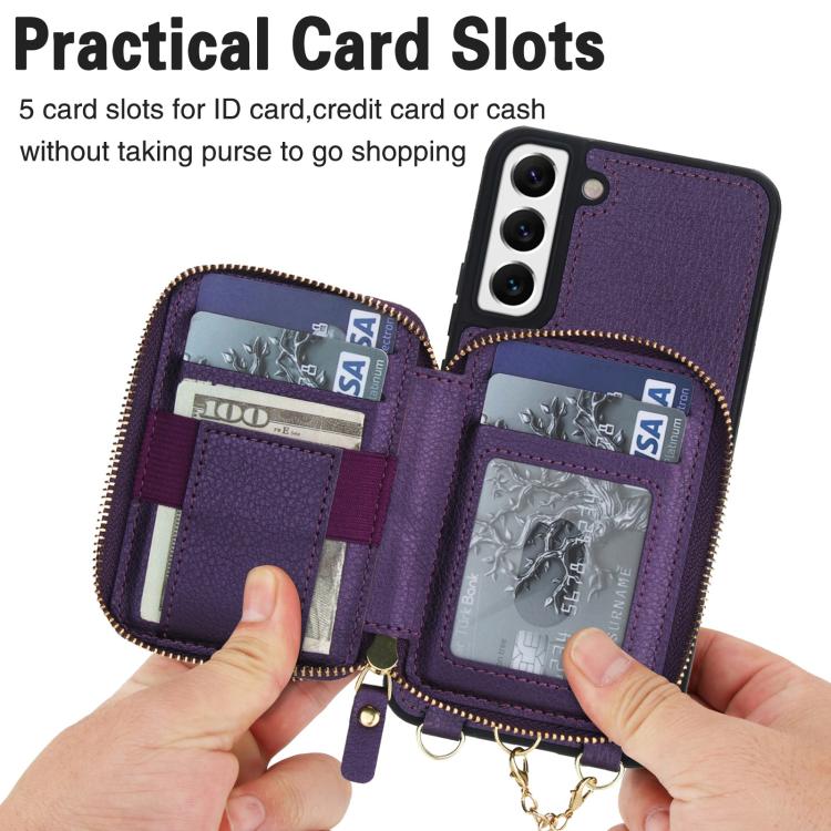 For Samsung Galaxy S22 5G AwQuer 2 in 1 Crossbody Zipper Wallet Leather Back Phone Case