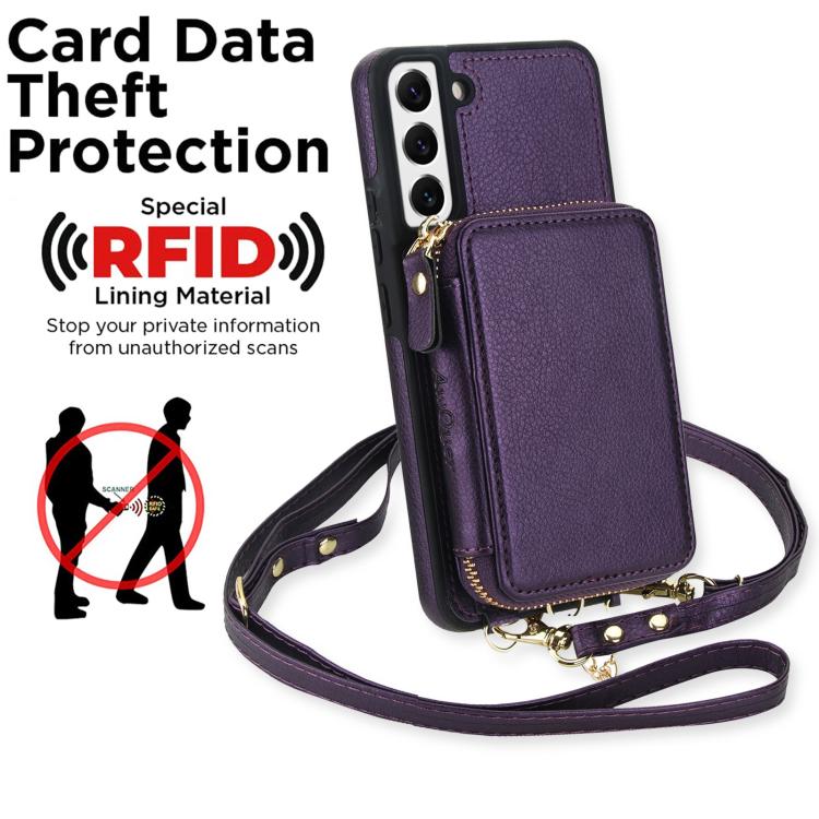 For Samsung Galaxy S22 5G AwQuer 2 in 1 Crossbody Zipper Wallet Leather Back Phone Case