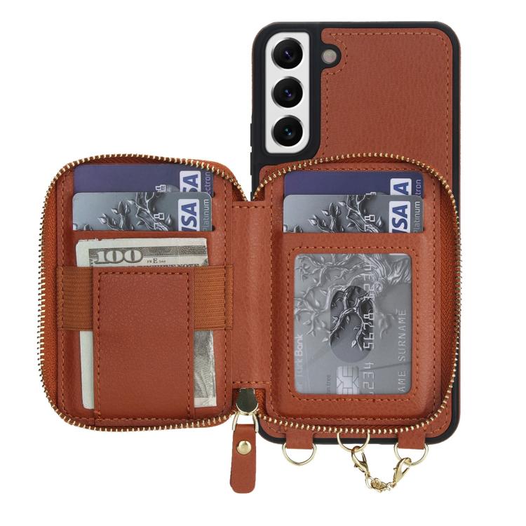For Samsung Galaxy S22 5G AwQuer 2 in 1 Crossbody Zipper Wallet Leather Back Phone Case