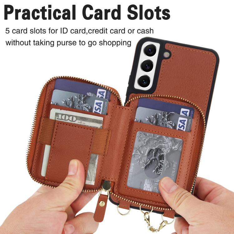 For Samsung Galaxy S22 5G AwQuer 2 in 1 Crossbody Zipper Wallet Leather Back Phone Case