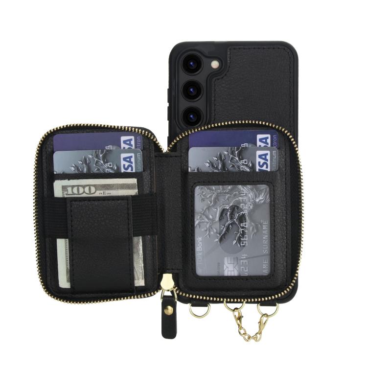 For Samsung Galaxy S23 5G AwQuer 2 in 1 Crossbody Zipper Wallet Leather Back Phone Case