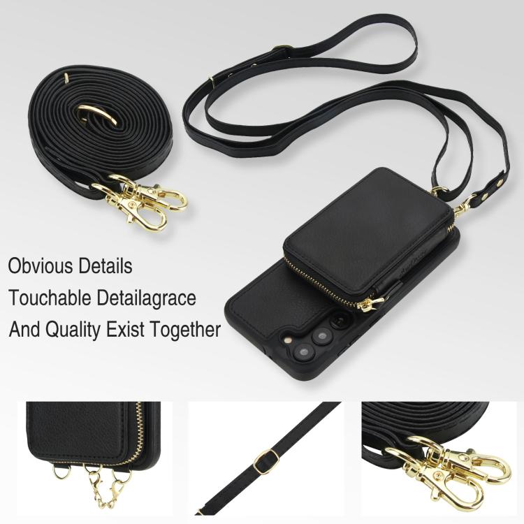 For Samsung Galaxy S23 5G AwQuer 2 in 1 Crossbody Zipper Wallet Leather Back Phone Case