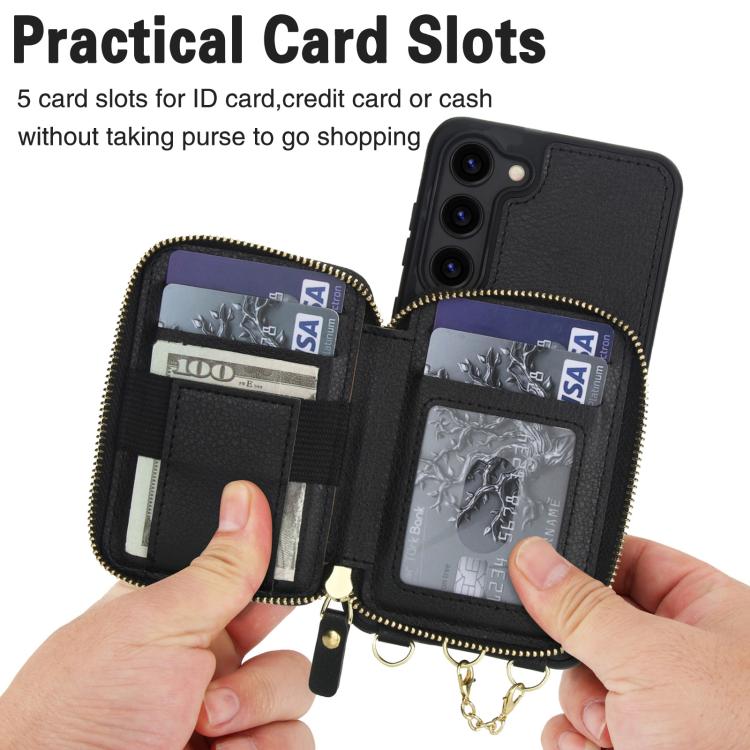 For Samsung Galaxy S23 5G AwQuer 2 in 1 Crossbody Zipper Wallet Leather Back Phone Case