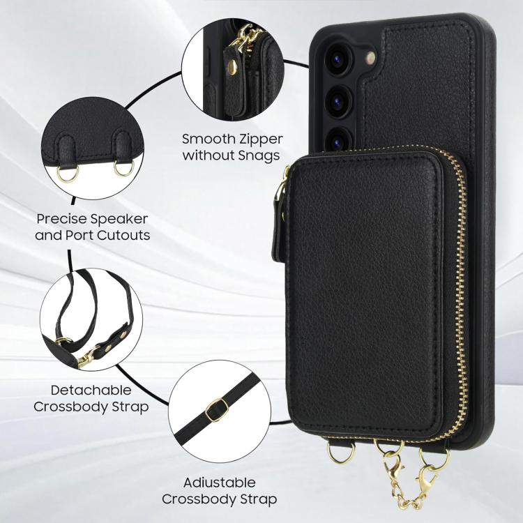For Samsung Galaxy S23 5G AwQuer 2 in 1 Crossbody Zipper Wallet Leather Back Phone Case