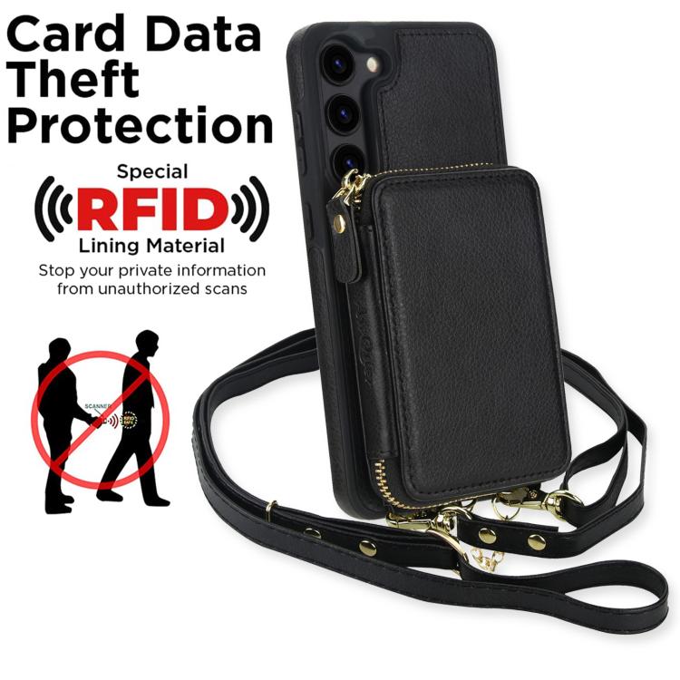 For Samsung Galaxy S23 5G AwQuer 2 in 1 Crossbody Zipper Wallet Leather Back Phone Case