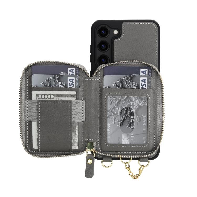 For Samsung Galaxy S23 5G AwQuer 2 in 1 Crossbody Zipper Wallet Leather Back Phone Case