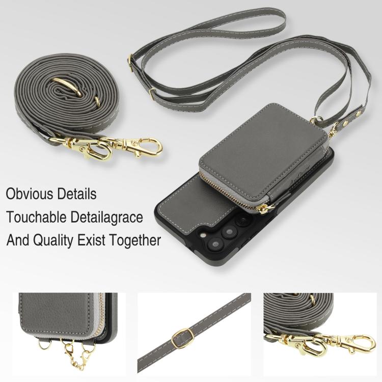 For Samsung Galaxy S23 5G AwQuer 2 in 1 Crossbody Zipper Wallet Leather Back Phone Case