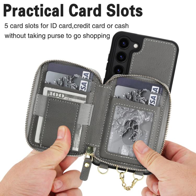 For Samsung Galaxy S23 5G AwQuer 2 in 1 Crossbody Zipper Wallet Leather Back Phone Case
