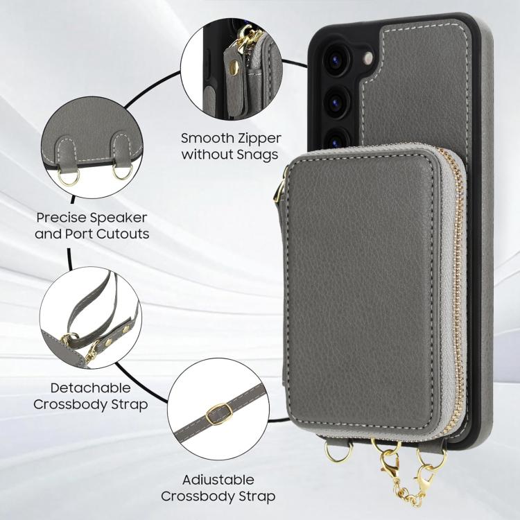 For Samsung Galaxy S23 5G AwQuer 2 in 1 Crossbody Zipper Wallet Leather Back Phone Case