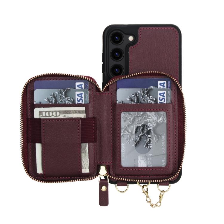 For Samsung Galaxy S23 5G AwQuer 2 in 1 Crossbody Zipper Wallet Leather Back Phone Case