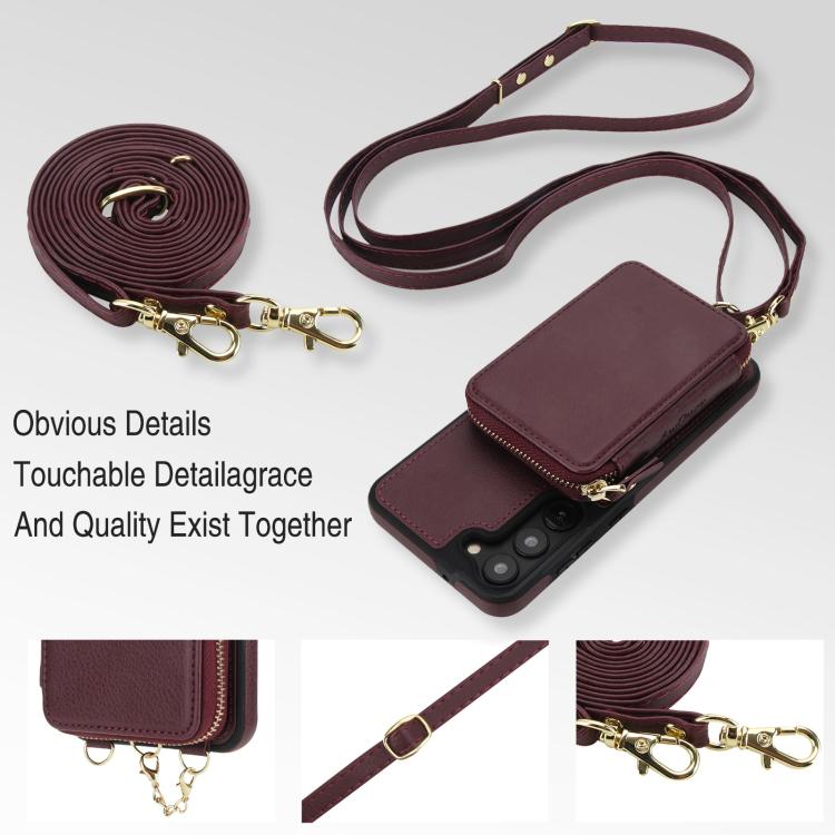 For Samsung Galaxy S23 5G AwQuer 2 in 1 Crossbody Zipper Wallet Leather Back Phone Case