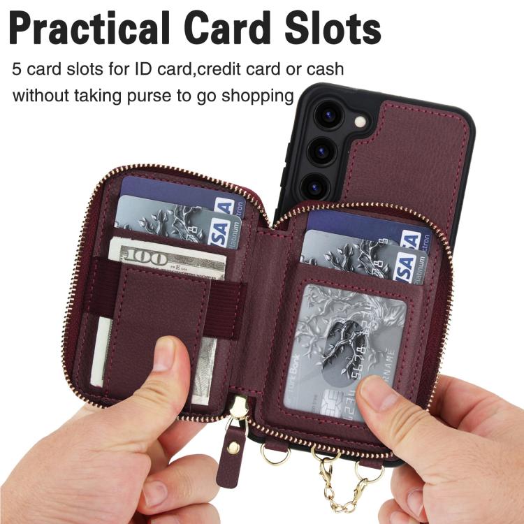 For Samsung Galaxy S23 5G AwQuer 2 in 1 Crossbody Zipper Wallet Leather Back Phone Case