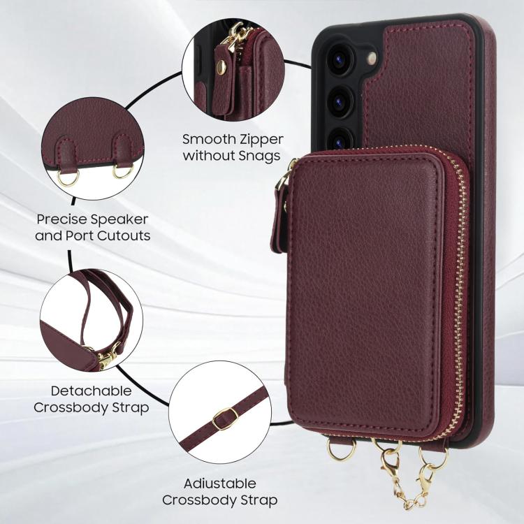 For Samsung Galaxy S23 5G AwQuer 2 in 1 Crossbody Zipper Wallet Leather Back Phone Case