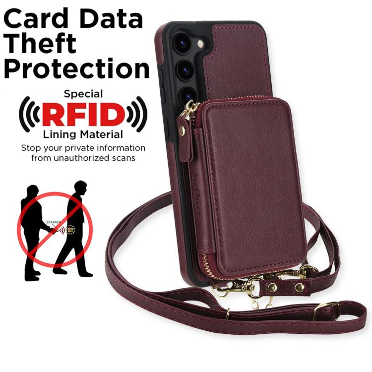 For Samsung Galaxy S23 5G AwQuer 2 in 1 Crossbody Zipper Wallet Leather Back Phone Case