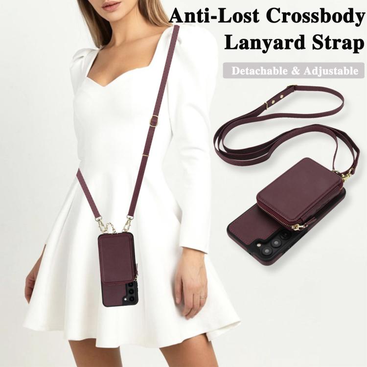 For Samsung Galaxy S23 5G AwQuer 2 in 1 Crossbody Zipper Wallet Leather Back Phone Case