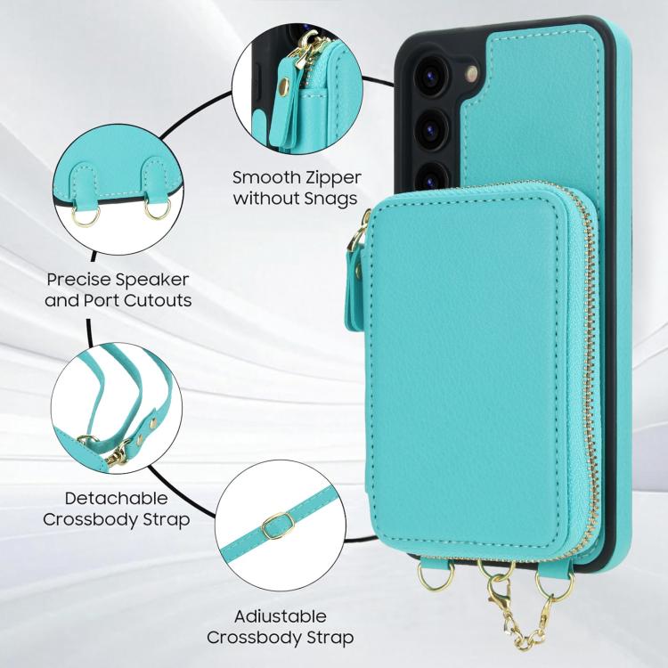 For Samsung Galaxy S23 5G AwQuer 2 in 1 Crossbody Zipper Wallet Leather Back Phone Case