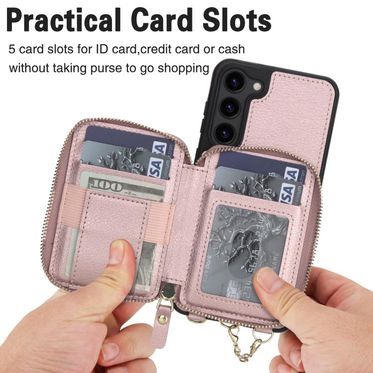 For Samsung Galaxy S23 5G AwQuer 2 in 1 Crossbody Zipper Wallet Leather Back Phone Case