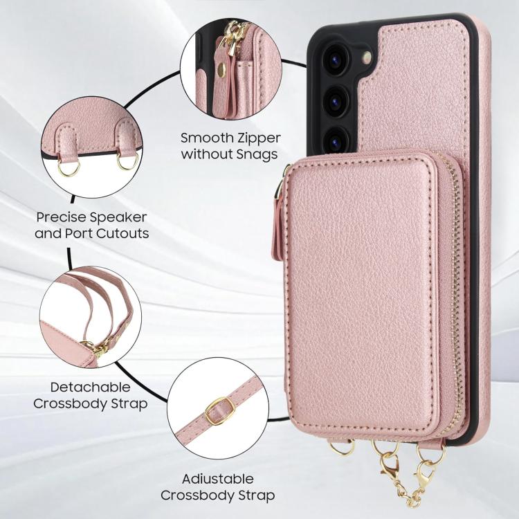 For Samsung Galaxy S23 5G AwQuer 2 in 1 Crossbody Zipper Wallet Leather Back Phone Case